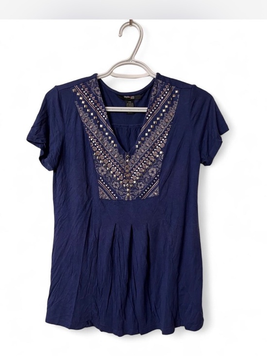 Style & Co. Tops - Style & Co Blue Embroidered V-Neck Blouse